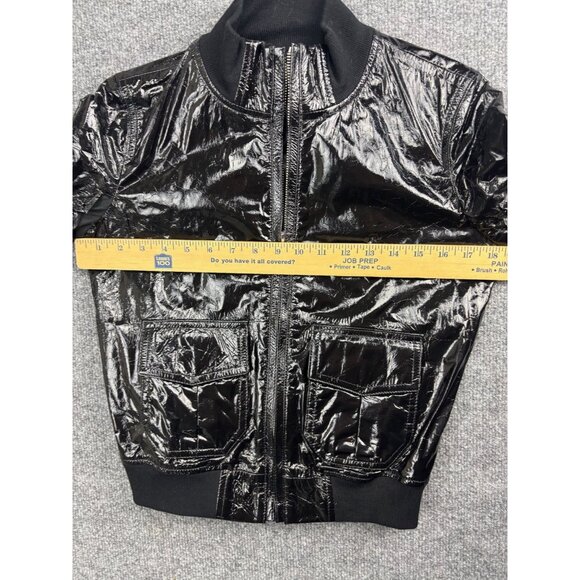R13 Lambskin Leather Jacket Women's M Black Patent Full Zip Pockets Mock Neck - Picture 5 of 10